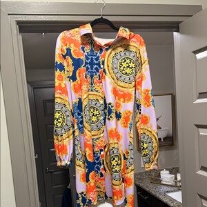 Amazon Women's Long Sleeve Patterned Shirt Dress - Orange, Blue, Pink, Yellow